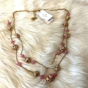 Kate Spade "At First Blush" Double Stranded Floral Necklace Pink/ Gold